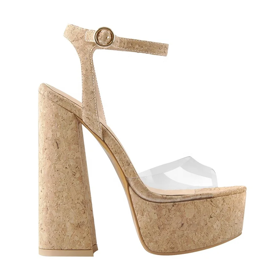 

Platform Open Toe Wood Grain Ankle Strap Block Chunky Woman Sandals 2020