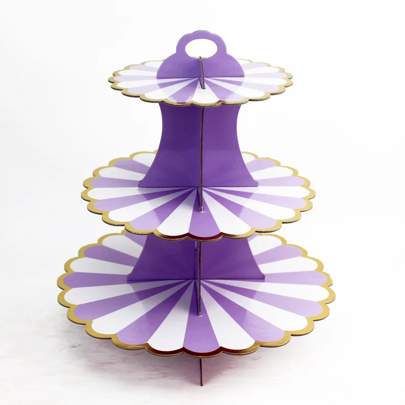 

Hot Sale Simple Striped 3 Tier Cupcake Stand Tiered Round Cake Stands For Dessert Table Cake Decorations