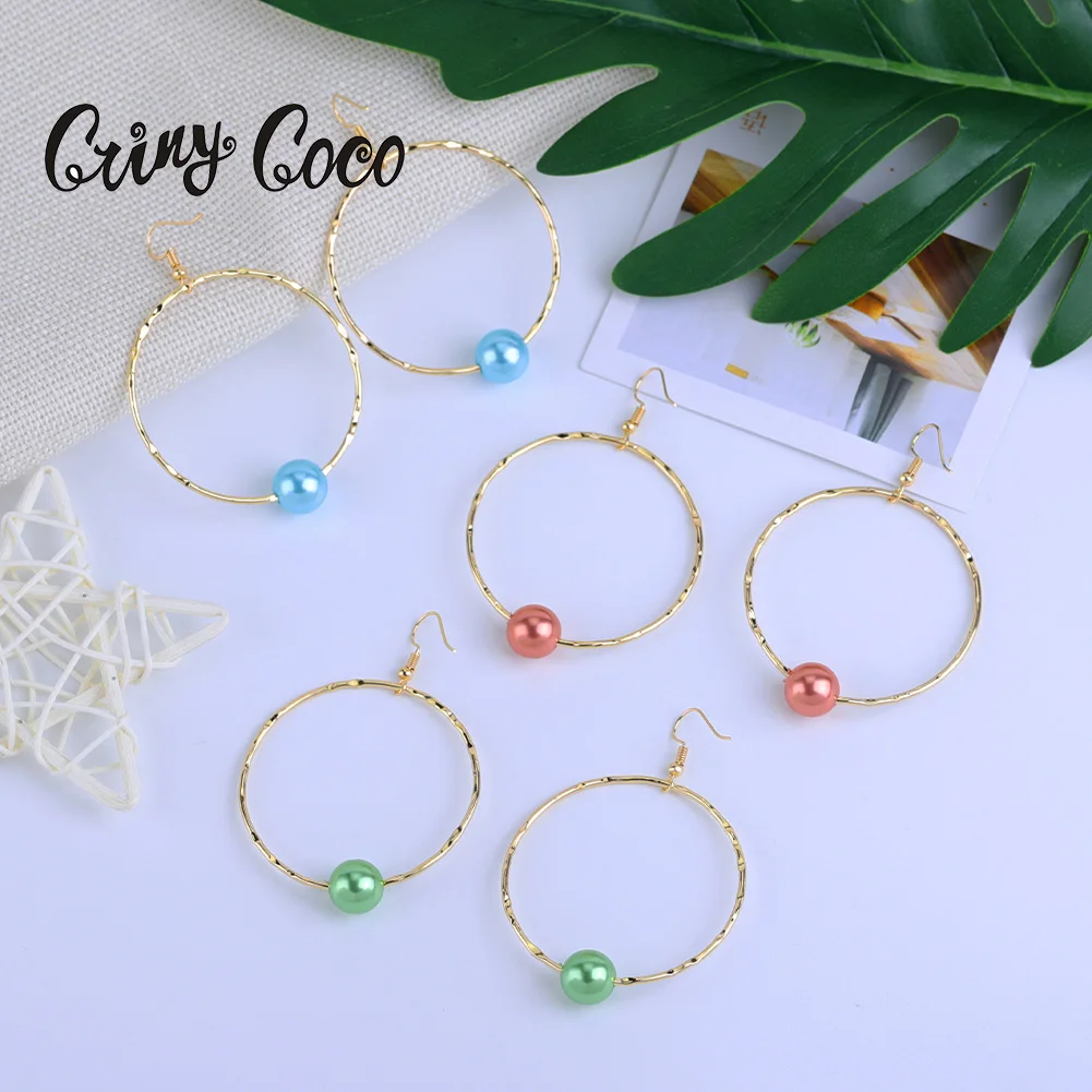 

Cring CoCo Simple Polynesian jewelry wholesale Boho Samoan Colorful pearl Hawaiian Hoop earrings, Yellow