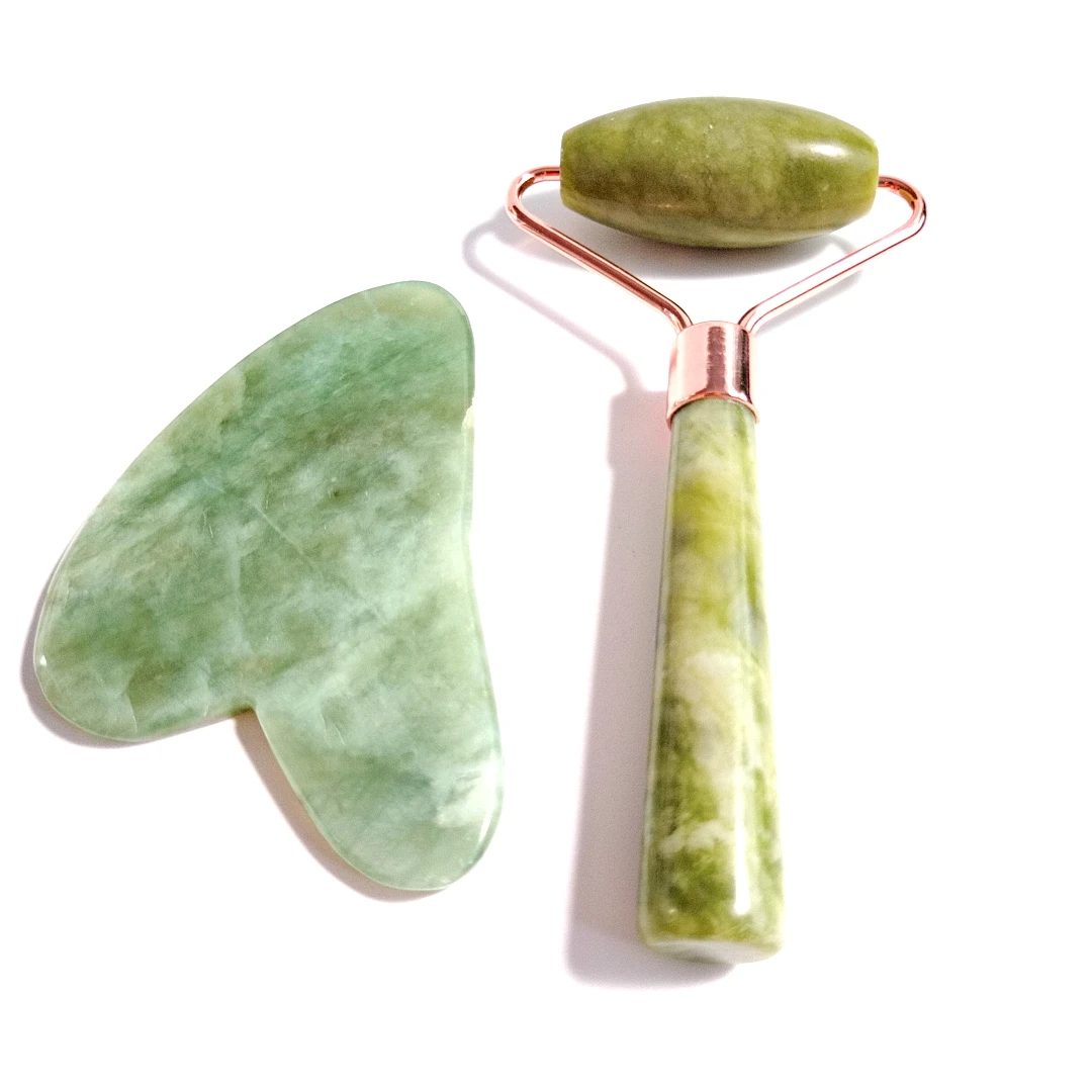 

Genuine Kiwi Stone Facial Jade roller and guasha Natural Xiuyan Jade roller and guasha For Face Beauty Tool