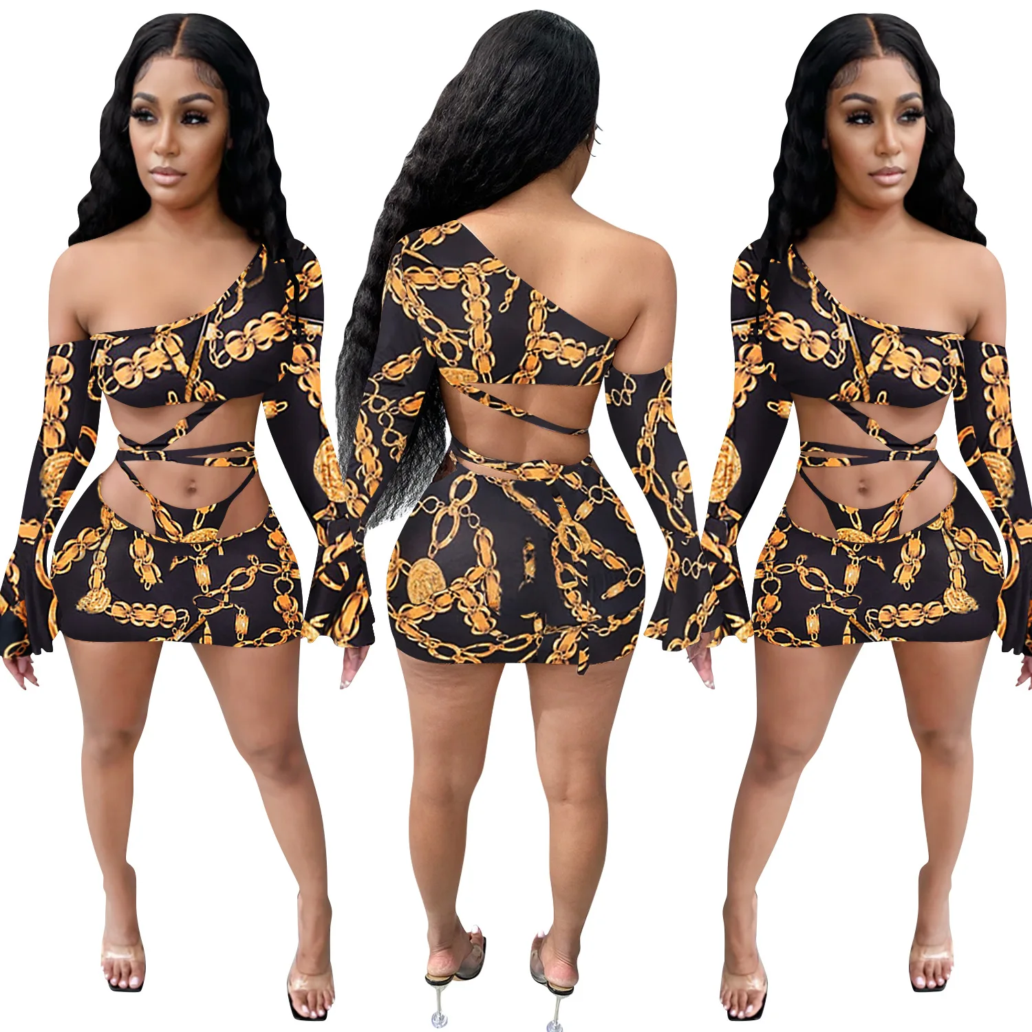 

Wholesale 2021 summer women mini dress vintage one shoulder sexy mini dress