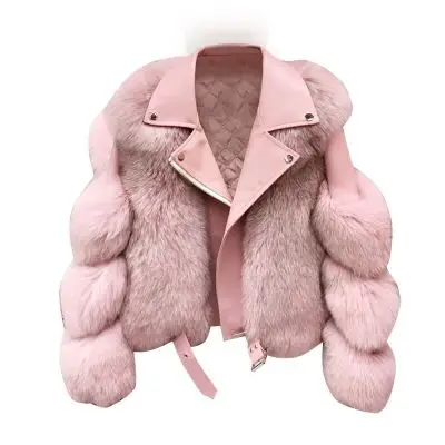 

New arrival winter fashion ladies locomotive suit imitation rabbit fur trendy Genuine Leather coat women's short thick coat