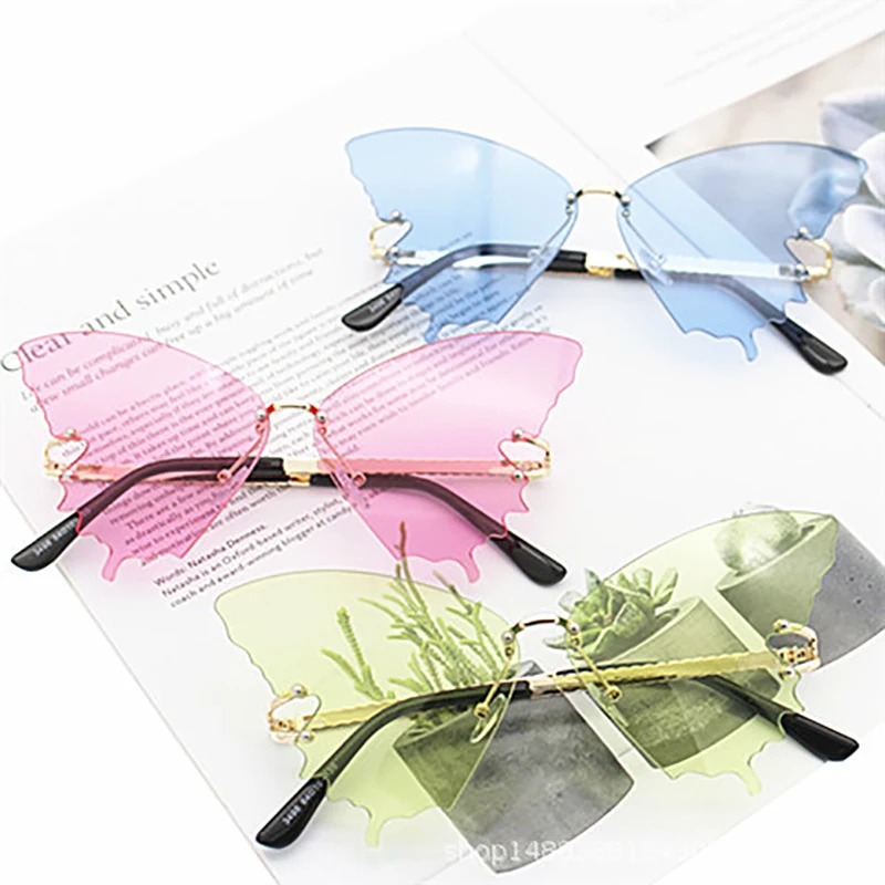 

Trend Hot Sale Butterfly Rimless Sunglasses UV400 Butterfly Sunglasses Women, 5 colors