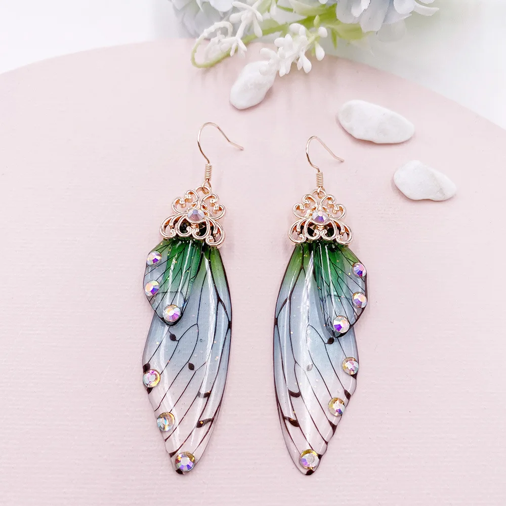 

Women Long Gold Sliver Crystal Butterfly Stud Half Wing Jewelry Earrings, Gold color