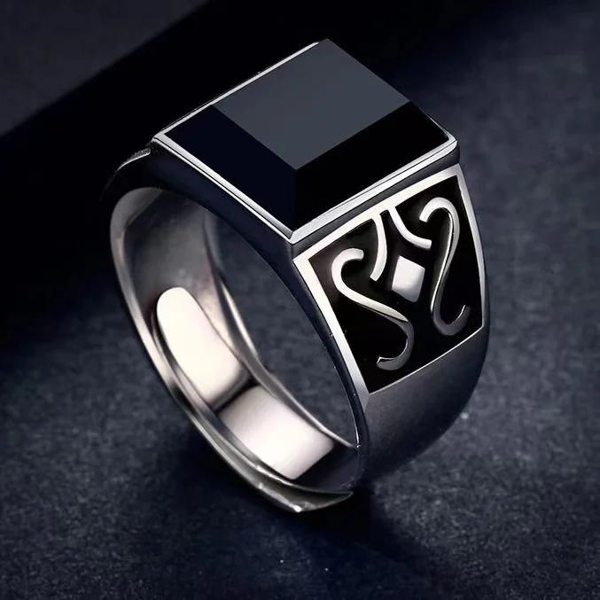 

Trendy S925 Sterling Silver Agate Men Ring