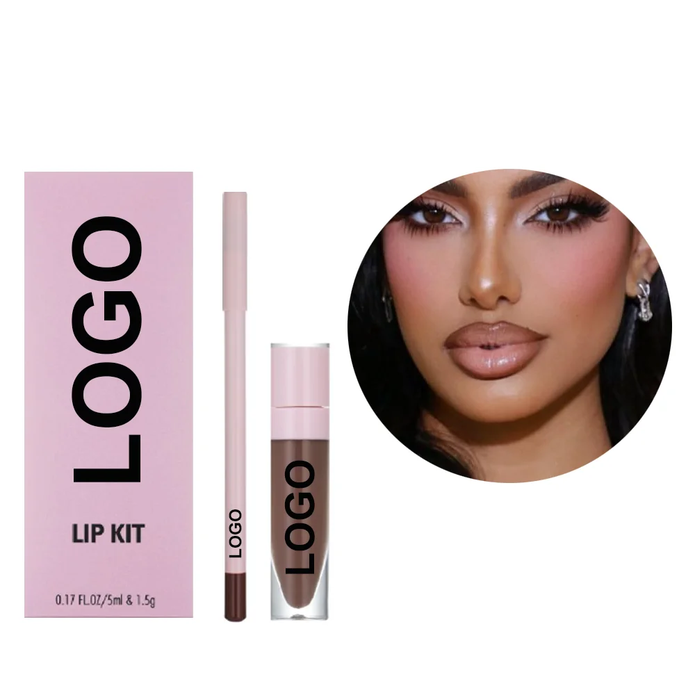 

Custom pink lip set packaging vegan vegan lip gloss liner set private label