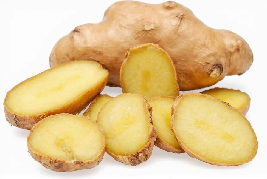 Fresh raw ginger root sliced showing fibrous interior and golden color