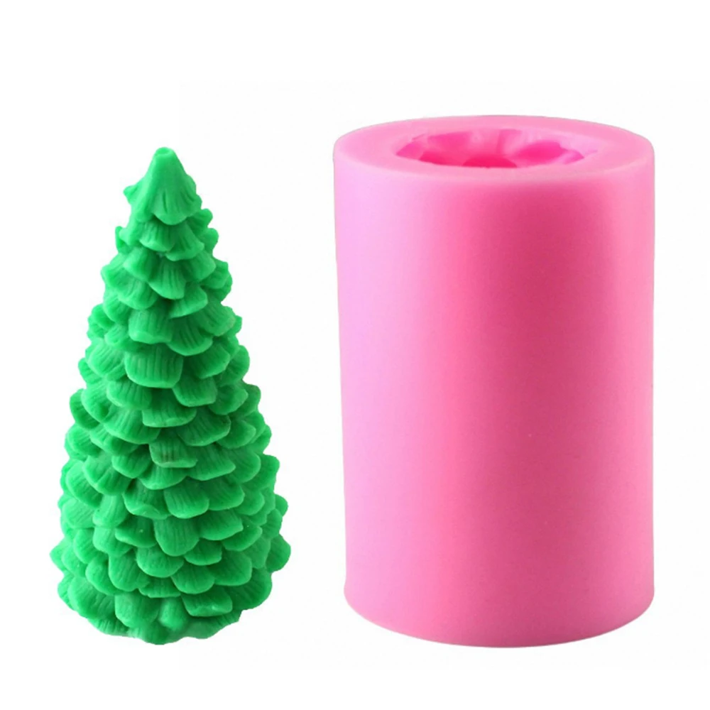 

3D Christmas Tree Silicone Molds for Candle Making Xmas Pine Tree Silicone Soap Molds DIY Cake Decoration Bath Bomb, White