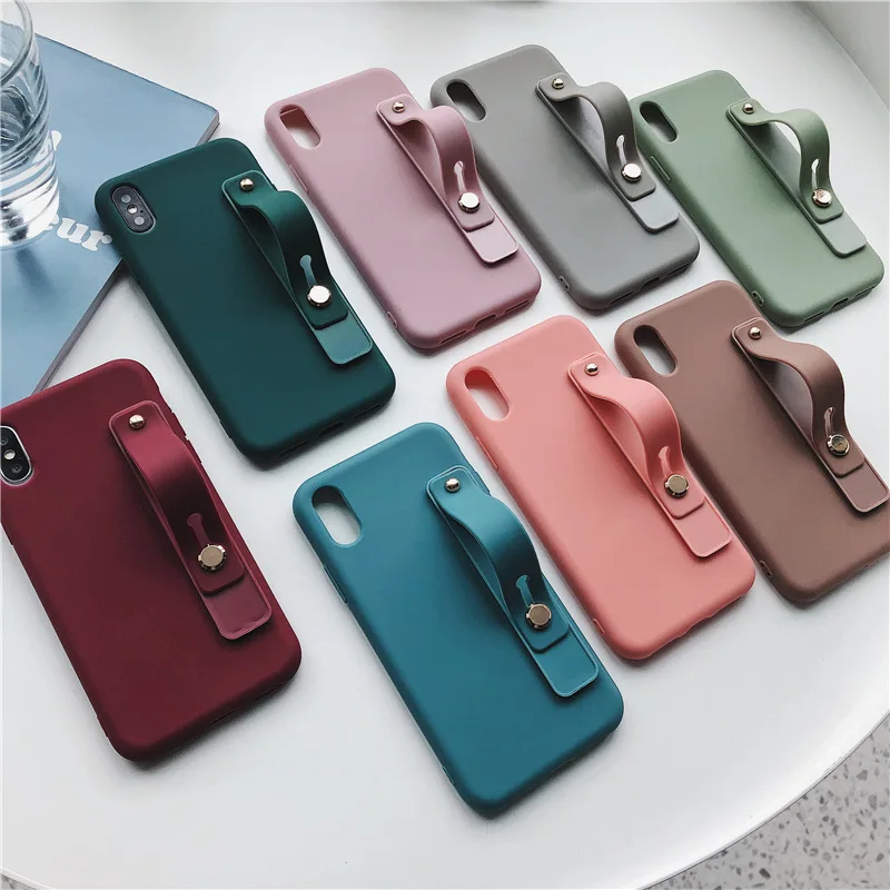 

New blank 11pro phone case i phoneXsMax self-adhesive wrist strap case solid color material hua-wei P30 case