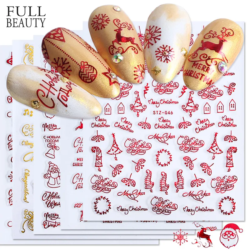 

1pc 3D Snowflake Elk Santa Adhesive Flame Sticker Red Gold Manicure Nails Designs Nail Art Slider Wraps Christmas Nail Stickers