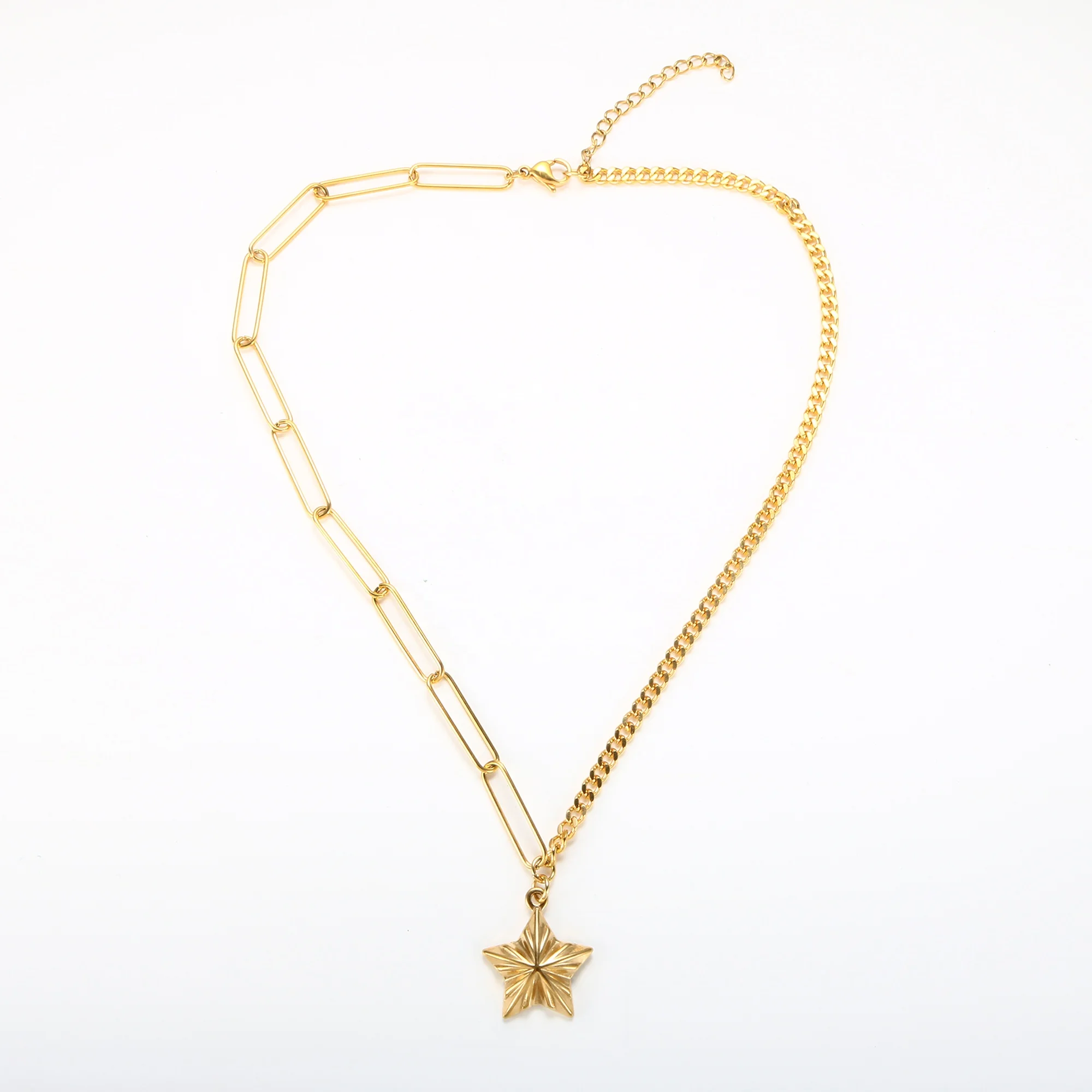 

Minimalist Women Stainless Steel Link Curb Chain Necklace Fashion 18K Gold Plated Star Necklace for Girls, Gold color