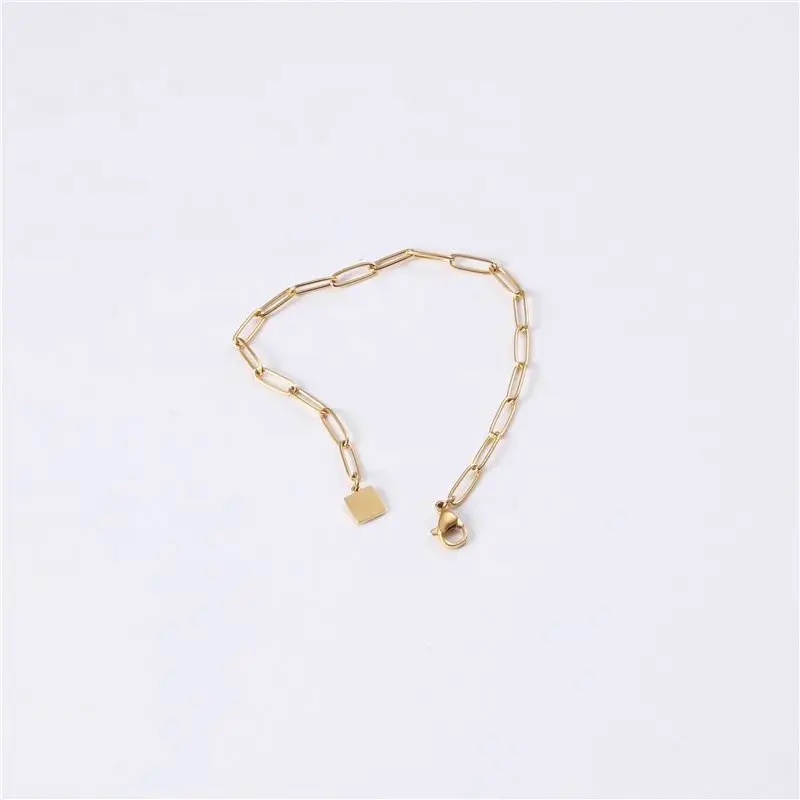 

High End Paper Pin Link Chain Bracelet Charm Bracelet 18K Gold Plated Stainless Steel Bracelet