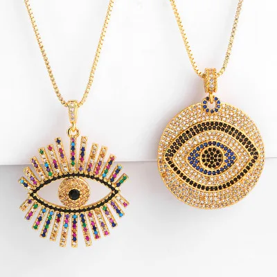 

New Design Gold Plated Chain Necklaces Colorful Zircon Turkey Blue Eye Necklaces For Women Fashion Jewelry