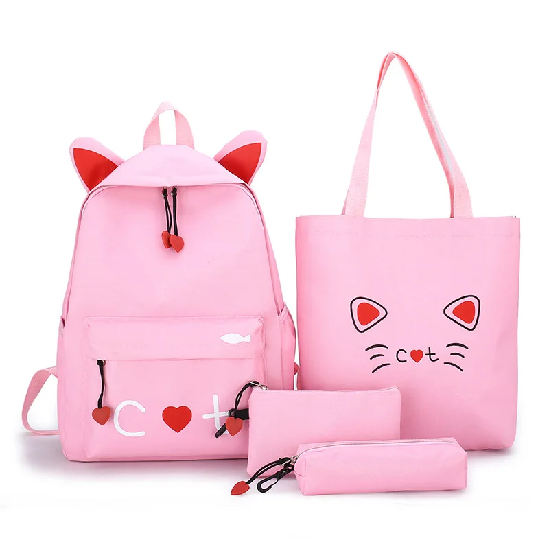 

4pcs/set Trending Cute Cartoon Cat Children School Bags High Capacity Laptop Backpack Kids Bookbag Travel Backpack For Girls, 4 colors