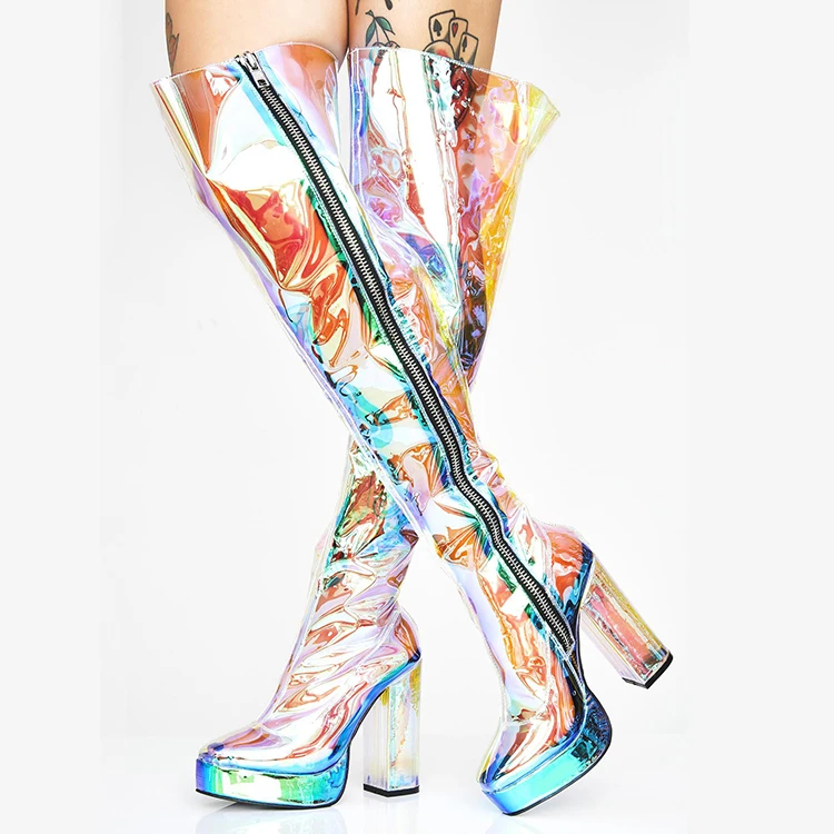 

New Styles High Fashion Summer Gum Chunky Heel Sexy Boots For Women And Ladies, Symphony and transparency