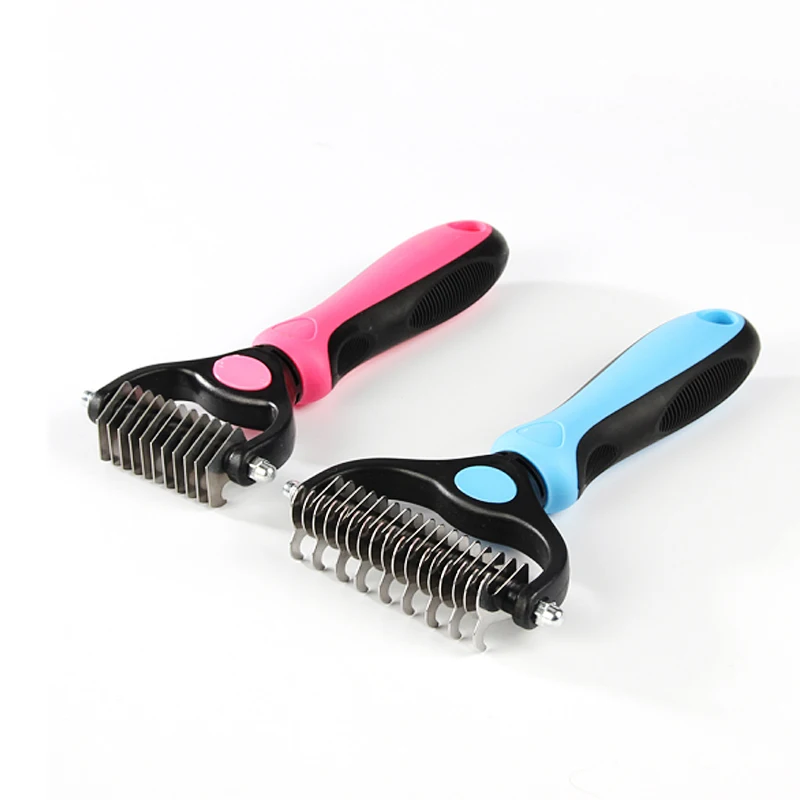 

Improves Circulation Cats Dogs Hair Shedding Trimmer Comb Pet Grooming Cleaning Brush, Blue/red