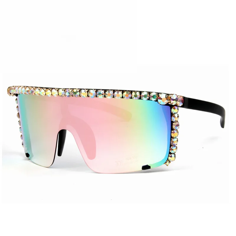 

Trendy Oversized Diamond Sunglasses Women Colorful Gradient Pink Yellow Mirror UV400 Fashion Sunglasses Newest, Picture shows