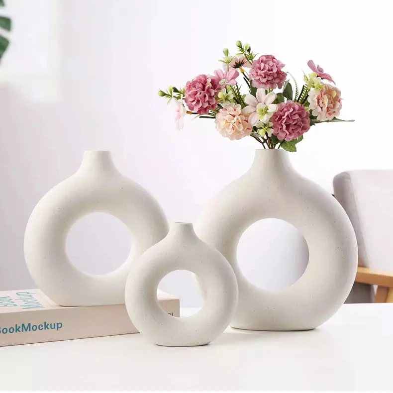 

New Product Nordic Ins Creative Ceramic Circles Vase Hydroponics Vase For Wedding Table Decor Decorations For Home, Beige, white, black, pink