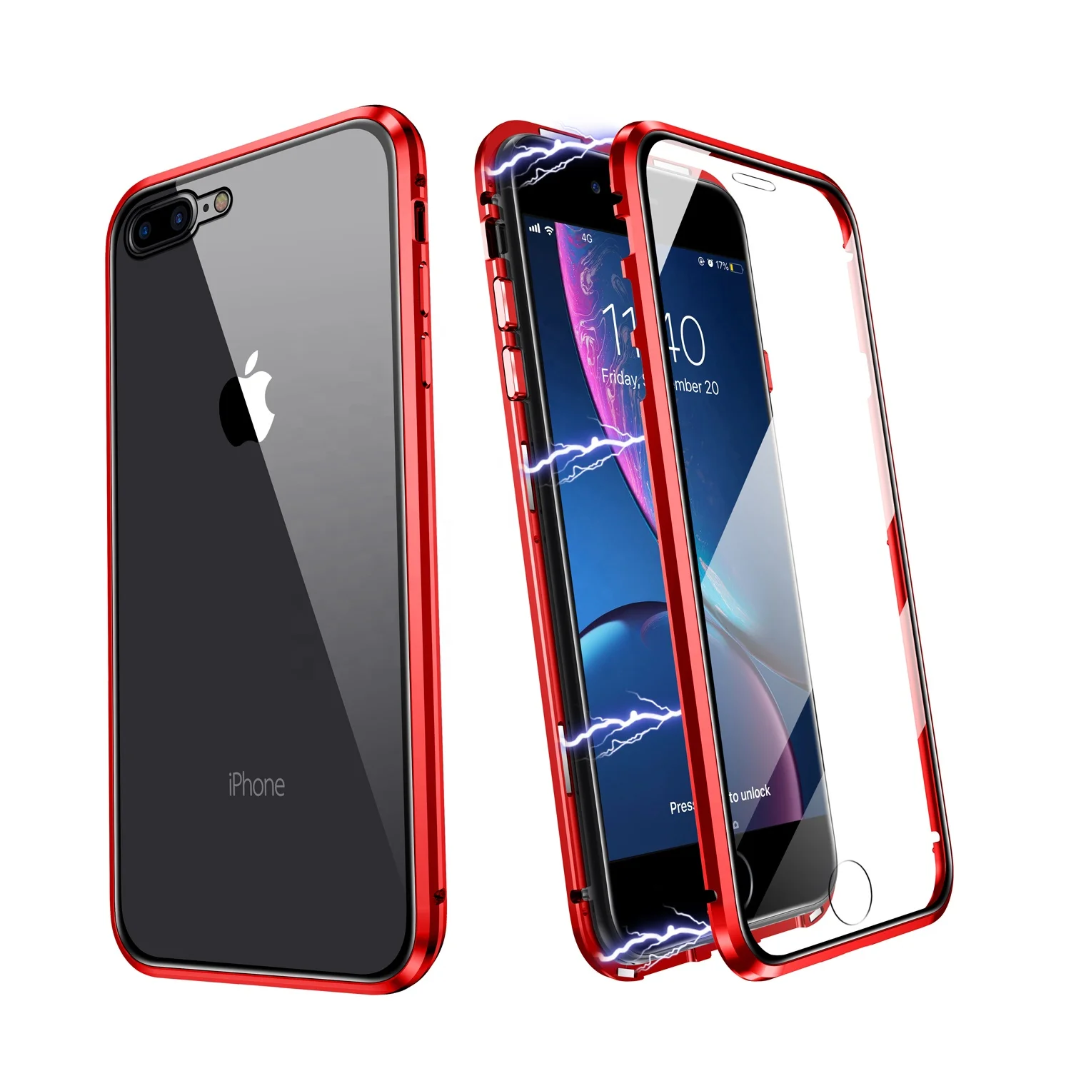 

ZHIKE Fundas Para Celulares Clear Double Sided Tempered Glass Magnetic for Transparent iPhone Phone Case, Black, red, different gradient colors