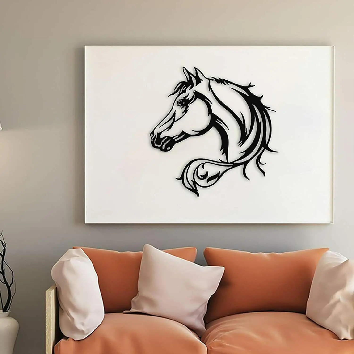 

Classic Horse Head Iron Wall Art for Living Room Decoration (Size: 40*40), Black