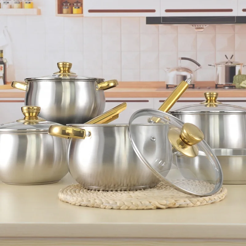 

OEM/ODM 12pcs 16cm 18cm 20 24cm pots and pans set non-stick stainless steel set soup & stock pots non stick cookware sets