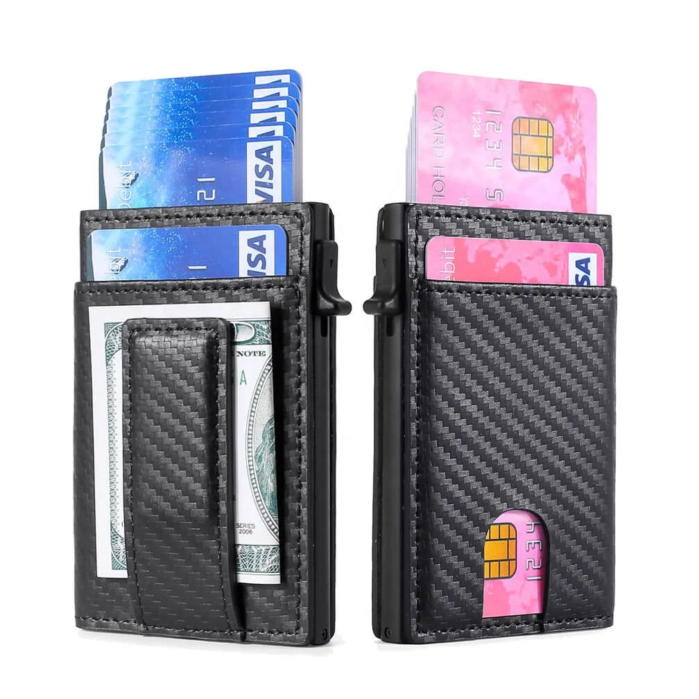 

2020 Newly-developed RFID Blocking Slim Wallet Credit Card Case with Money Clip Card Holder Pop Up RFID Leather Card Wallet