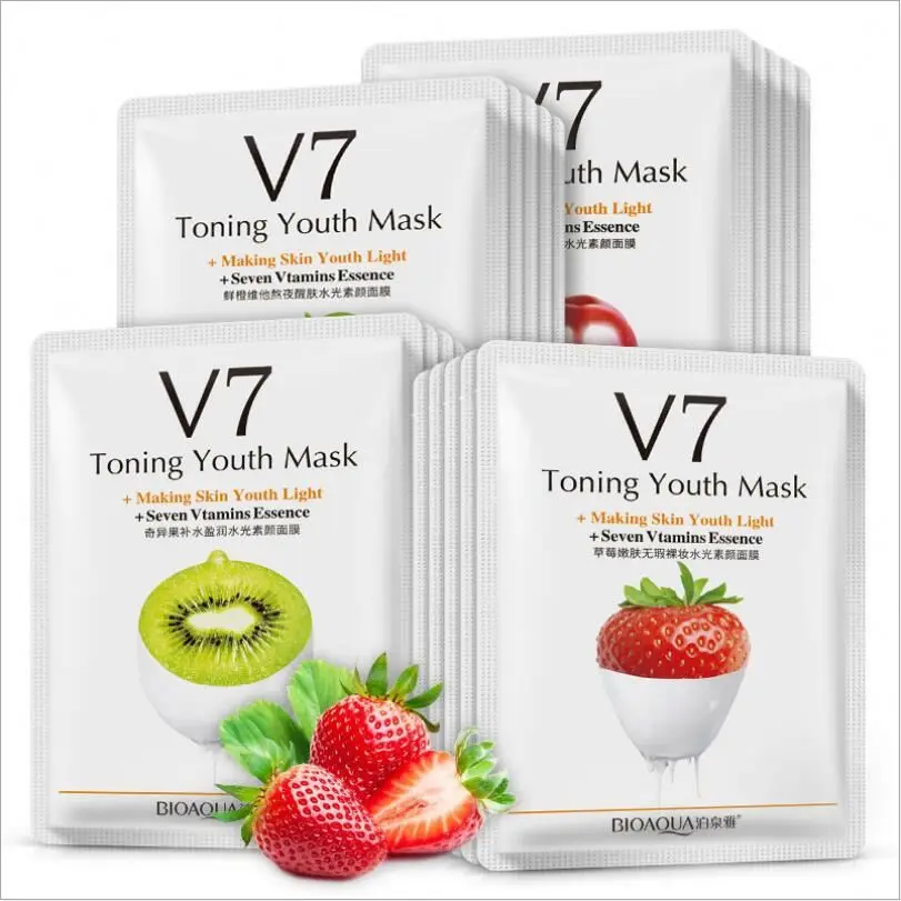 

V7 Fruit Mask Toning Youth Moisturizing Oil Control Hydrating Nourishing VC Facial Mask, Green