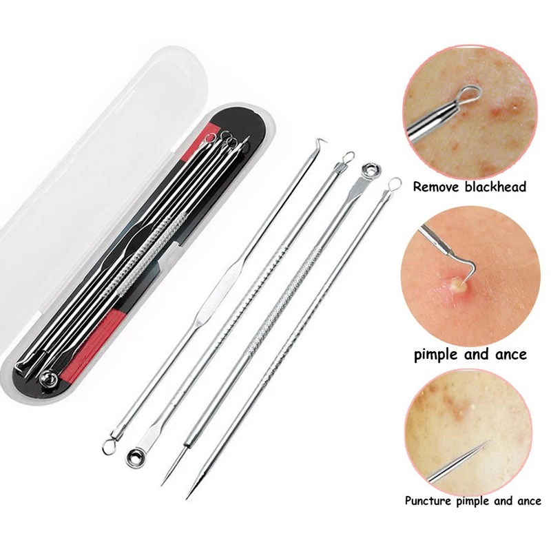 

Hot Sale 4 Pcs Blackhead Removal Tool Wholesale Blackhead Acne Pimple Facial Spoon Skin Care Tool Needles For Women's Beauty