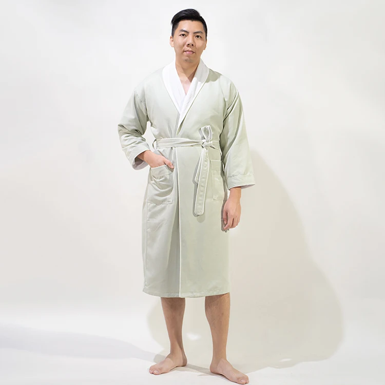 

Personalized Customization 100% Soft Cotton Plain Green Hotel Bathrobes White Towel Set