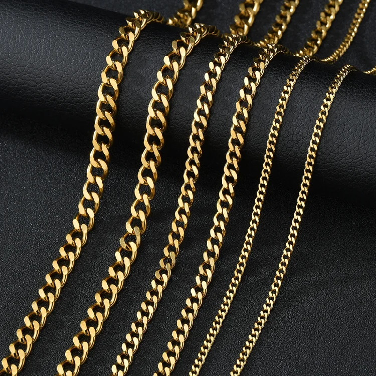 

Wholesale Punk Stainless Steel Necklace Men Women Vintage Black Gold Tone Solid Metal Curb Cuban Link Chain Chokers Necklace