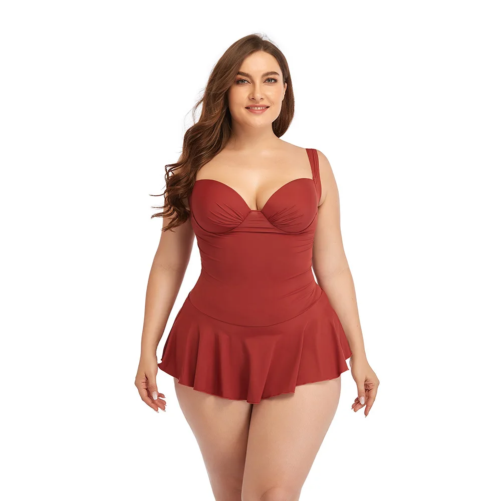 

New One-piece Plus Size 4xl Swimming Dress Solid Color Swimsuit Female, Pictures