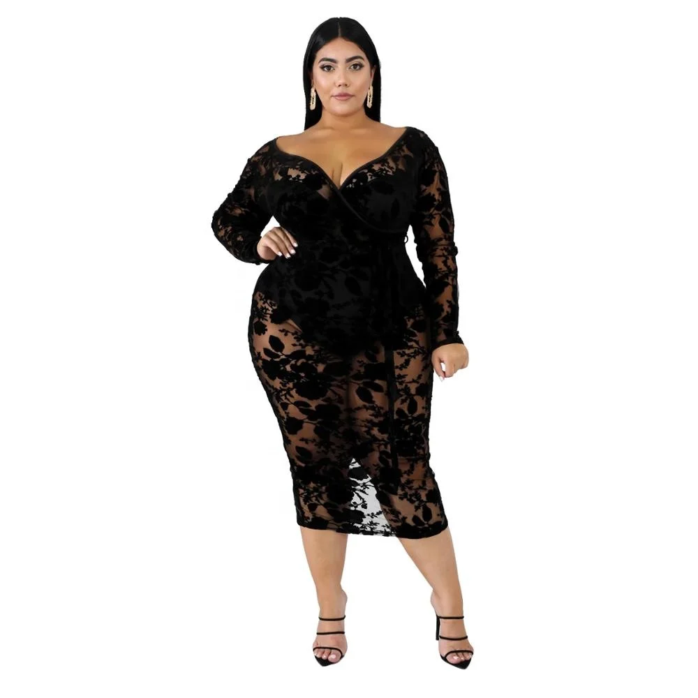 2020 Arrival Hot Sales Fat Women Clothing V-neck See Through Lace ...