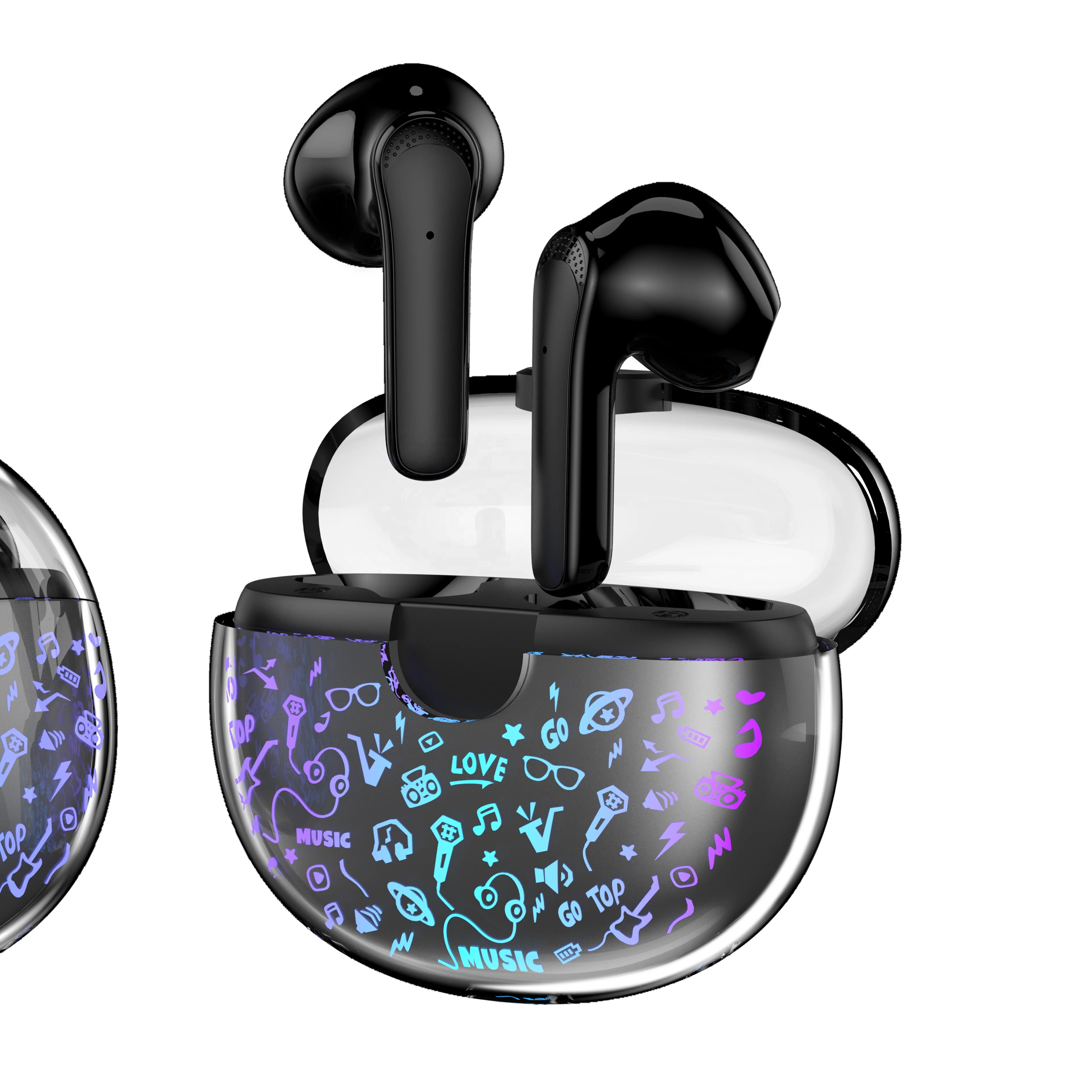 

Easy carry transparent earphone cheap earbuds in bulk TWS headphones with microphone wireless, Bk white pink