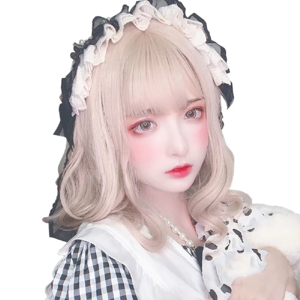 

Middle Length Shoulder Length Wave Hair Golden 16 INCH Lolita Harajuku Princess Sweet High Temperature Silk Cosplay Party Wigs, Pic showed
