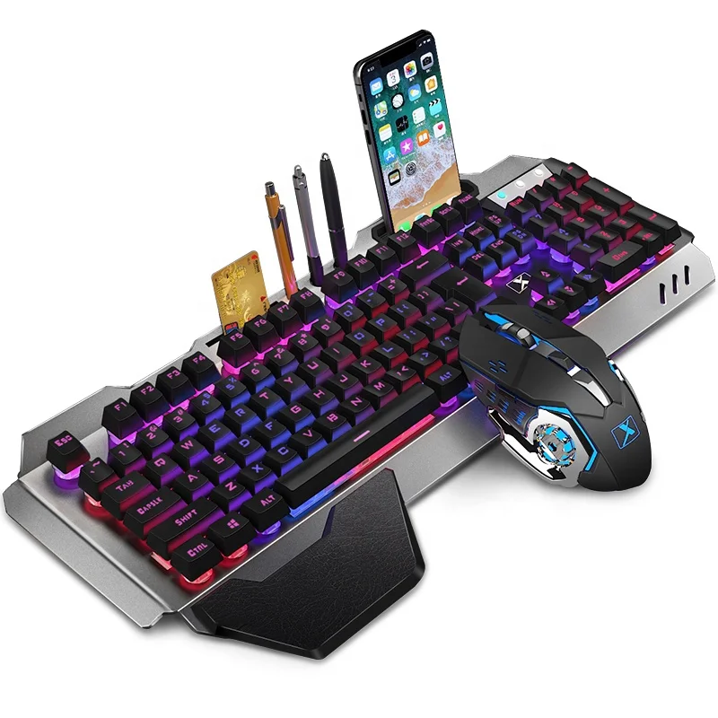 

104keys New arrival RGB ergonomics Rainbow colorful wireless rechargeable mechanical keyboard mouse combos, Black white