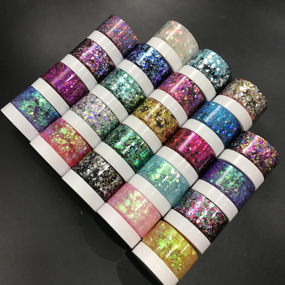 

Wholesale Eco gel glitter gel peel off Holographic Chunky Glitter gel for Face Hair Body Glitter powder cream, 12 colors