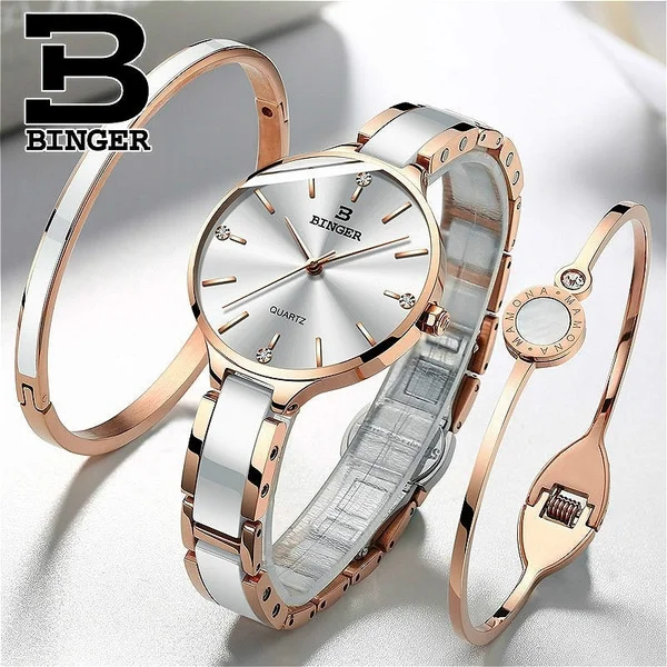 

BINGER Women Rose Gold Quartz Watch Ceramic Wristwatches Water Resistant Classy Casual Wristwatches Montre Uhr with Gift Box