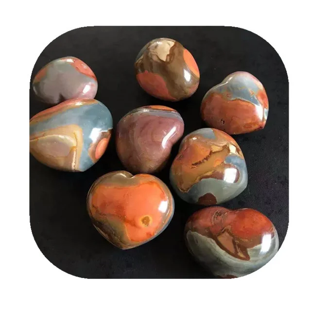 

Wholesale spiritual decor crystals healing stones natural colorful polychrome jasper puffy heart stone for sale