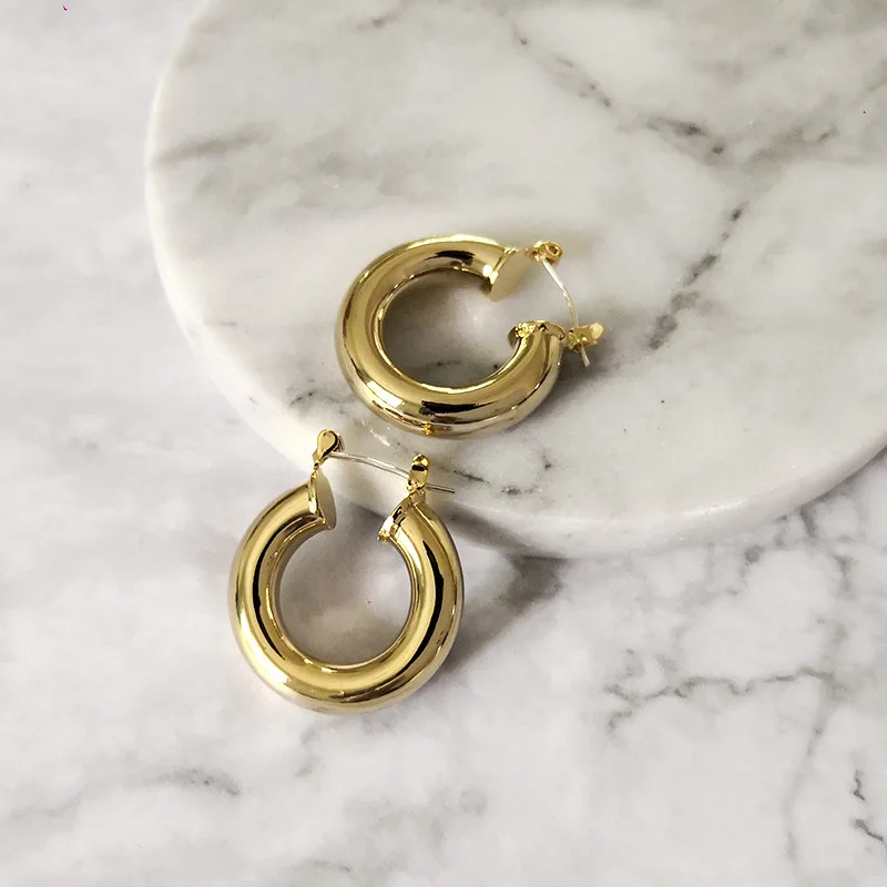 

925 Sterling Silver Post Small Chunky Hoop Earrings For Women Gold Plated Jewelry, Gold, silver