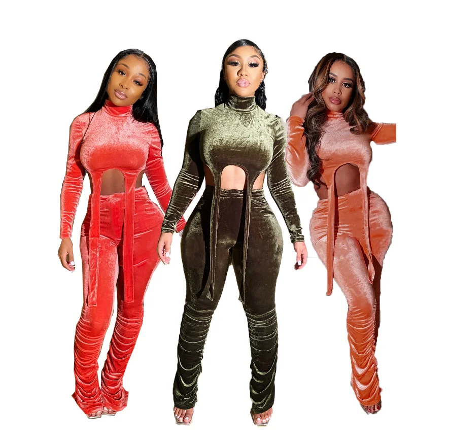

2021 new arrivals spring fashion sexy women outfit two piece set clothing velour tracksuit, Customized color