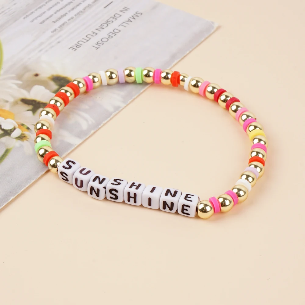 

Go2boho Summer Letter SUNSHINE Colorful Beaded Bracelet Fashion Jewelry Pulsera Women Boho Handmade Gold Plated Bead Bracelet