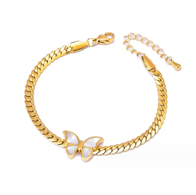 

Shell Butterfly stainless steel blade chain Gold bracelet waterproof non-fading fashion women's set necklace