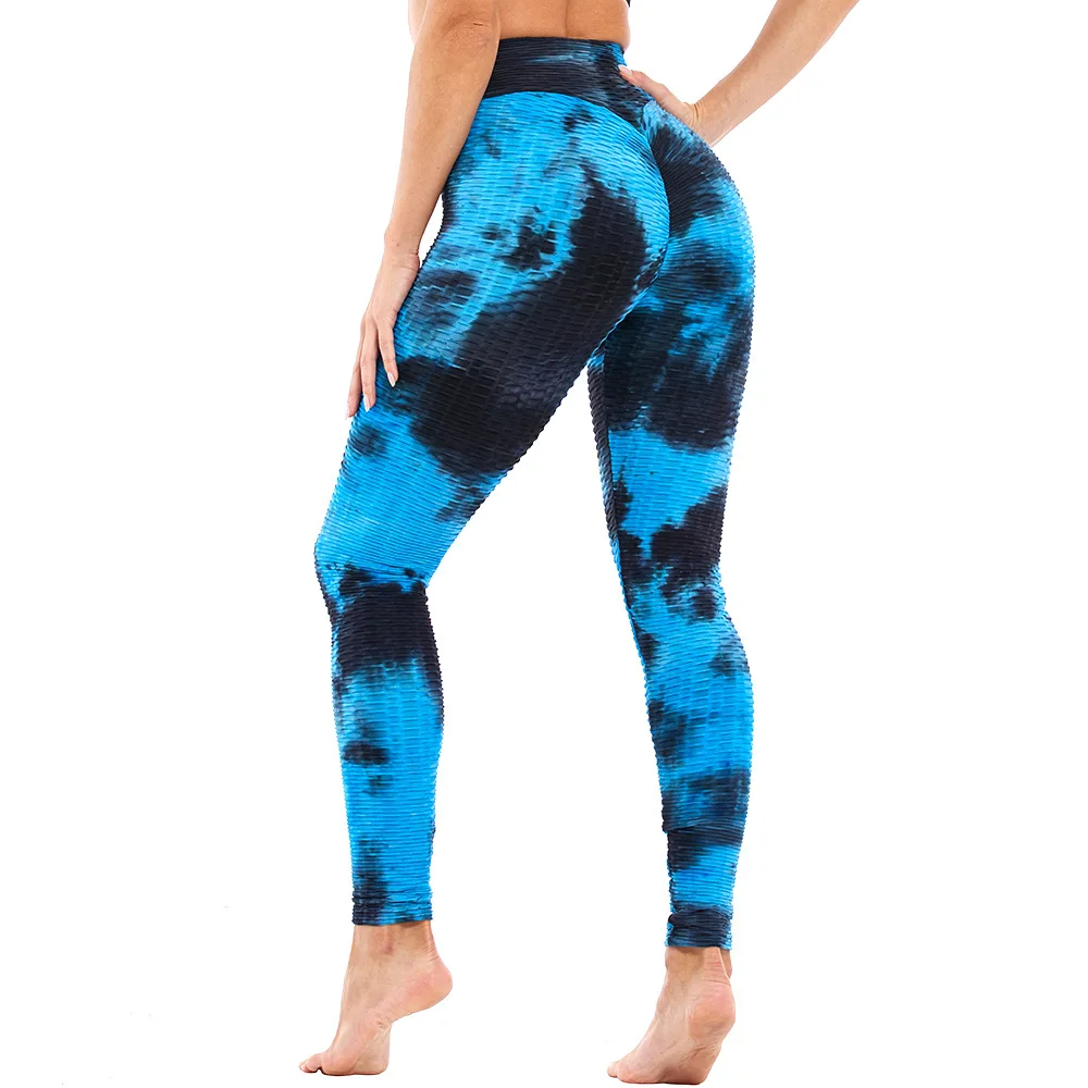 

Women High waist lift hip tight sports Leggings fitness tie dye jacquard Anti Cellulite Compression bottoming yoga pants, 10 colors