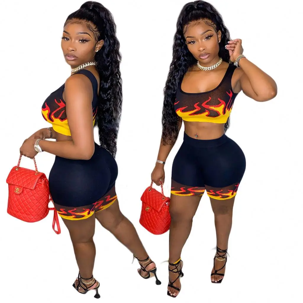 

2021 Customize Cotton 2 Piece Set Women Biker Shorts V-Neck Crop Top Sleeveless Casual Outfits Summer Fashion Two Piece Set