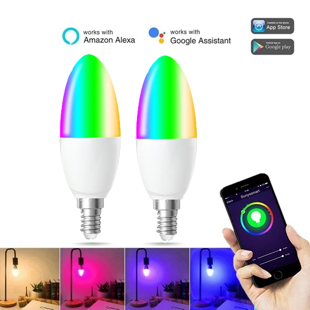 RGBCCT C38 Color changing music control multi modes timmer clock automaction home E14 smart wifi led light canlde bulb