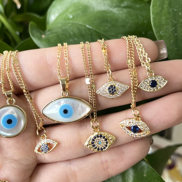 

2021ins Wholesale eye necklace bulk Turkish evils eye pendants 18K gold plated evils eye charms necklace