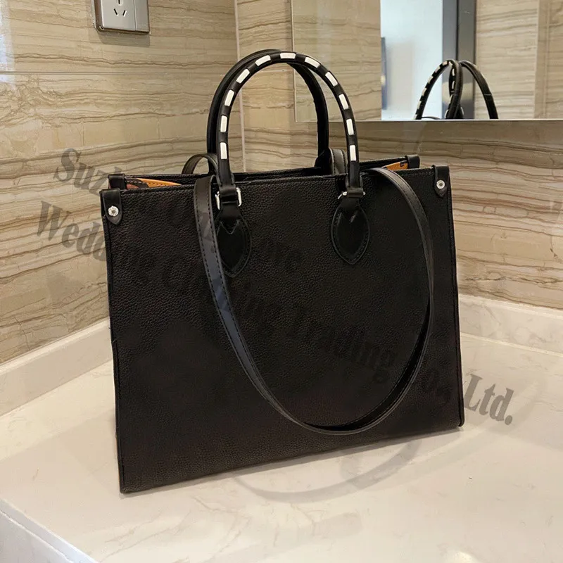 

Women Black Leopard grain High Capacity Handbags Ladies All Over Letters Tote Real Leather Hand Bag
