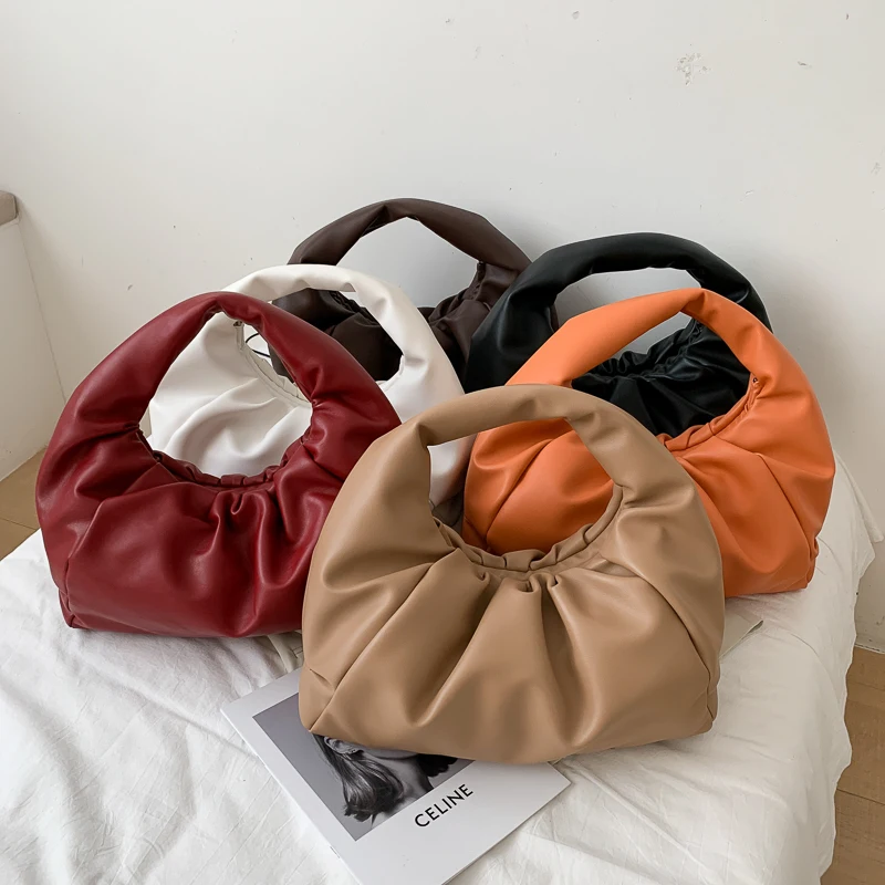 

Ruched Design Dumpling Shoulder Hand Bags Ladies New Clutch Purses Pouch Cloud Hobo Handbags for Women