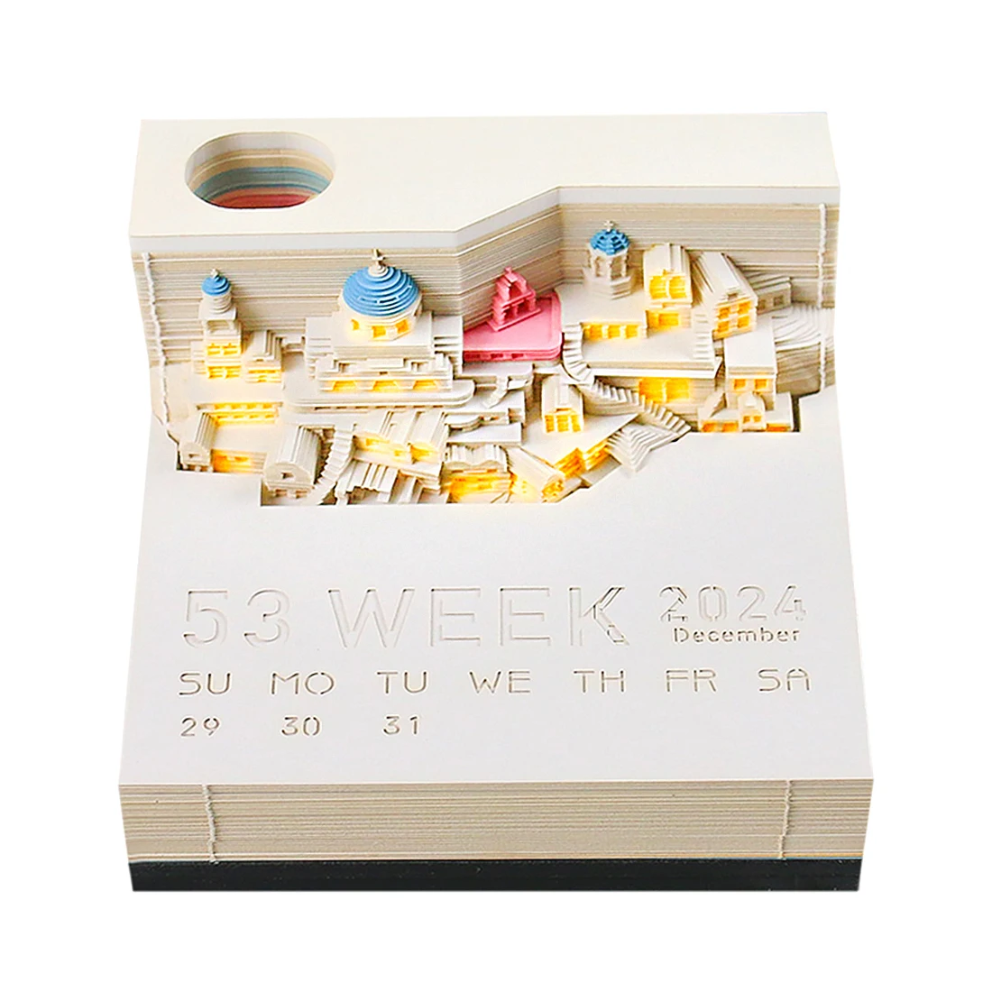 

2024 Calendar Custom 3D Memo Pad Cute Desk Decor Paper Pad Tear Off Notepad Santorini Landmark Stationery Kids Gift Items