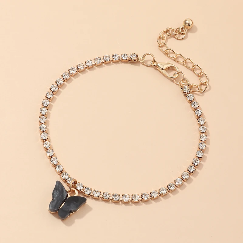 

Wholesale Fashion Crystal Ankle Bracelet Butterfly Gold Bangle Cuban Bracelet Rhinestone Bracelet For Women